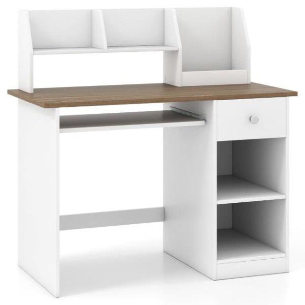 Mokyklinis rašomasis stalas vaikui su lentyna ir klaviatūros padėklu (Baltas/Rudas)